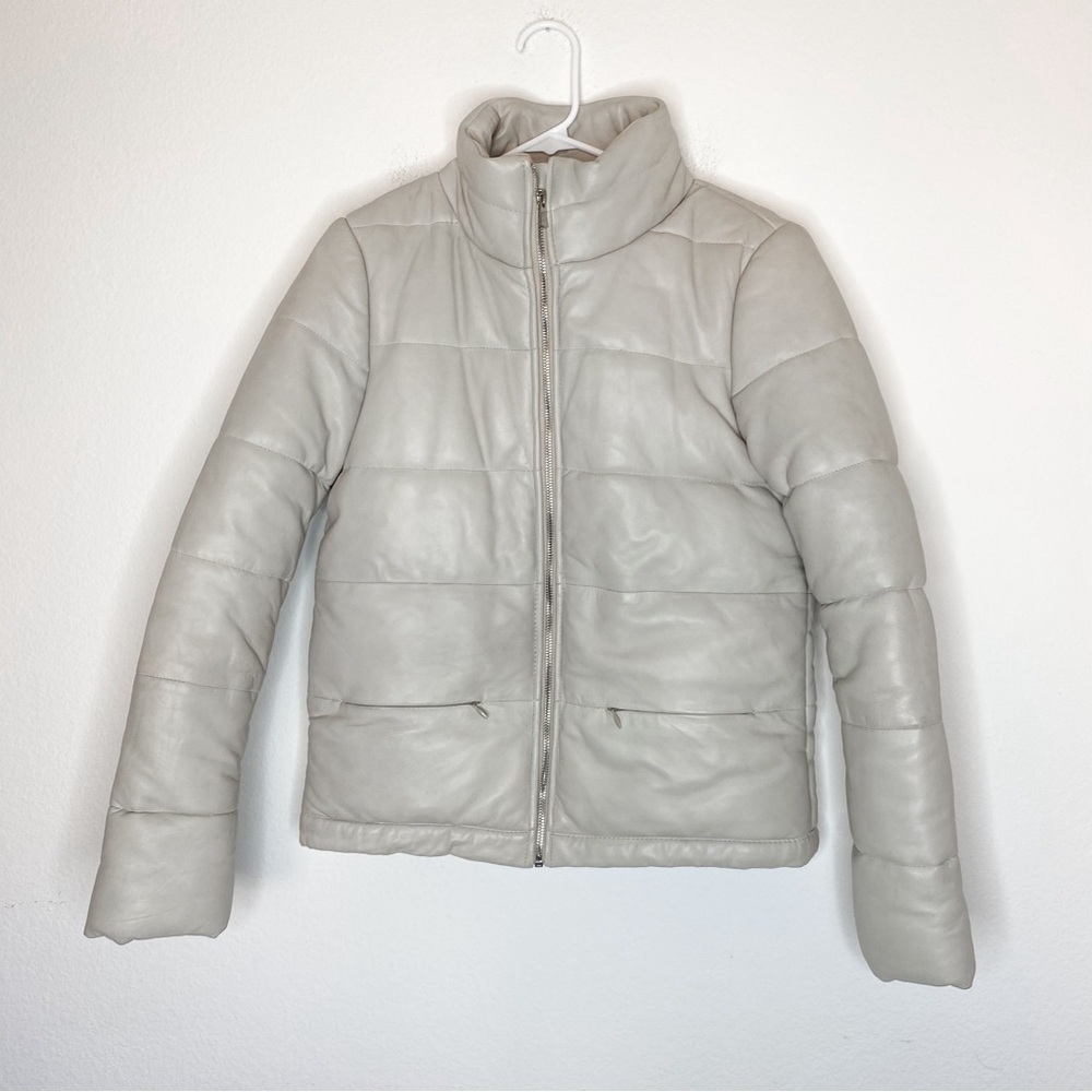 Bod & Christensen Pastel Gray Genuine Leather Puffer Jacket